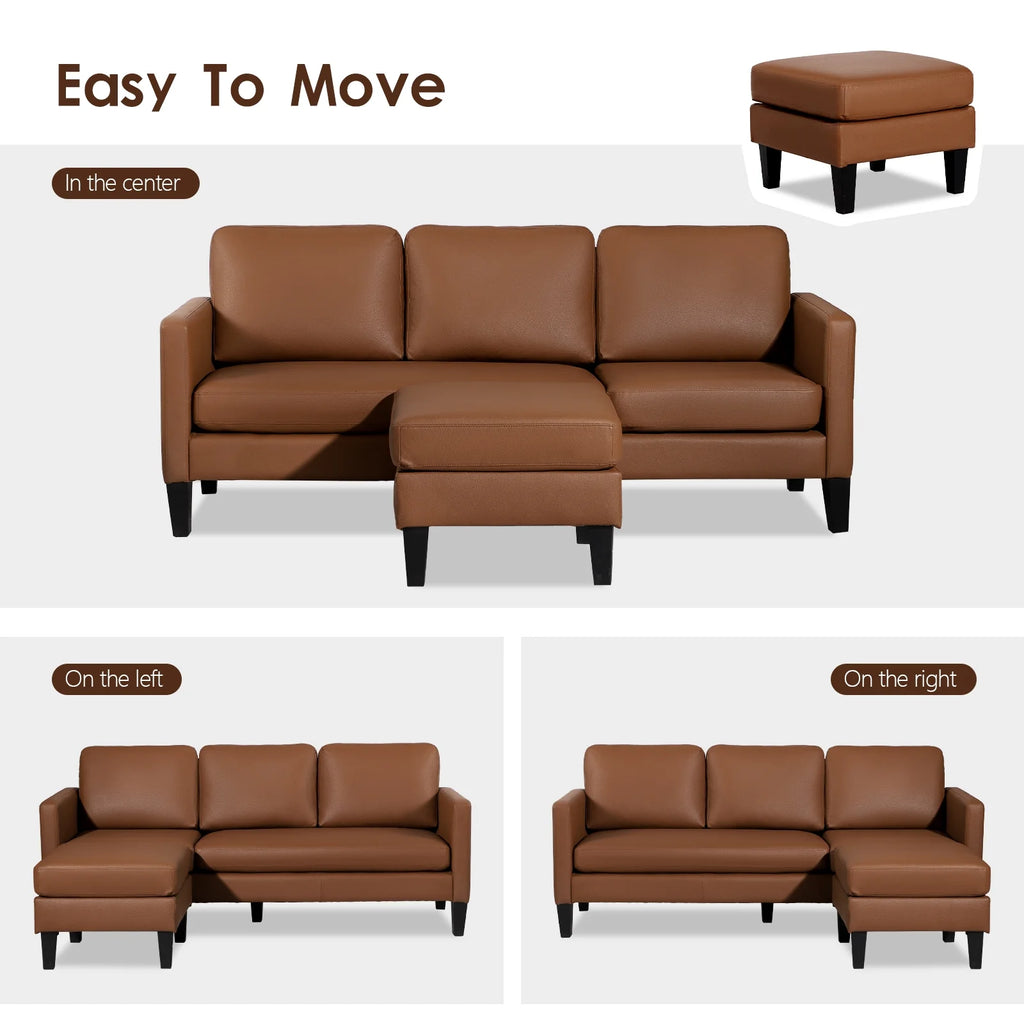 Brown Faux Leather L Shaped Sectional Sofa T1145