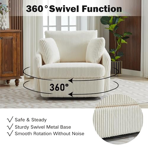 Oversized Swivel Accent Chair with Ottoman, Corduroy, Gray K654