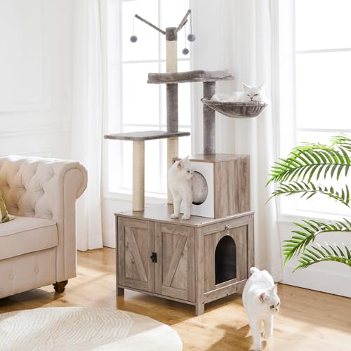 Wooden Cat Tree with Litter Box Enclosure D973