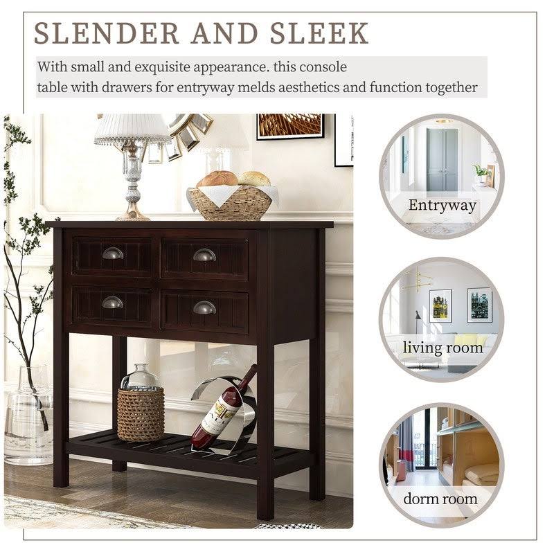 Solid Wood Console Table with 4 Drawers and Slatted Shelf Z6105