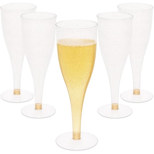 4.5 oz Gold Glitter Disposable Champagne Flutes W7935