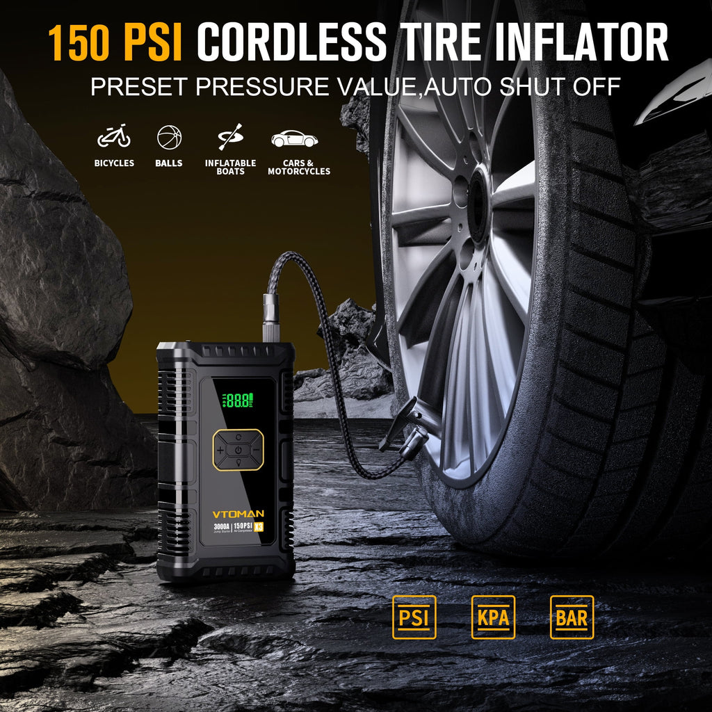 Portable Car Jump Starter with Air Compressor and 150PSI Tire Inflator V335