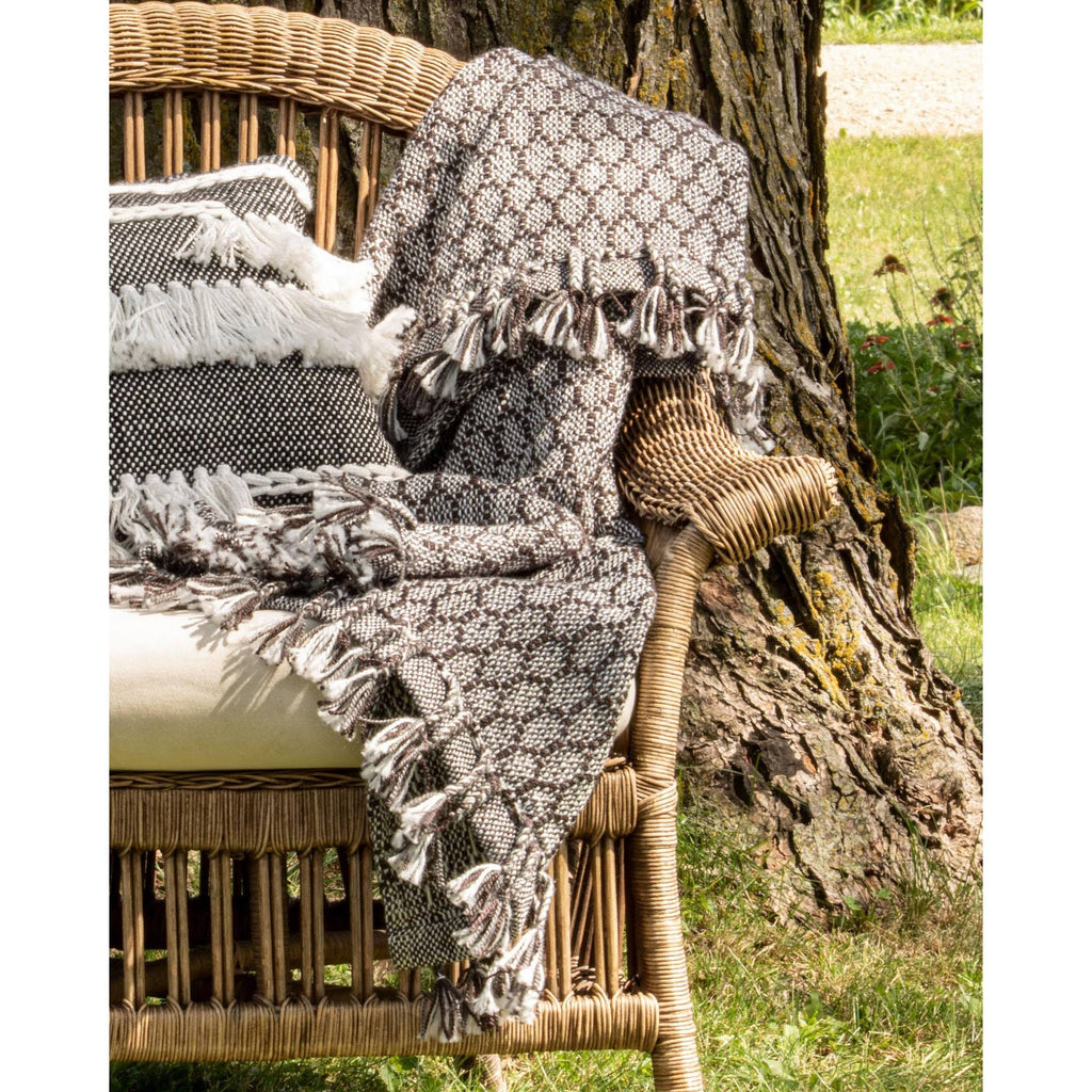 Honeycomb Pattern Hand Woven 50 x 60 inch Throw Blanket with Hand Tied Tassels H77391