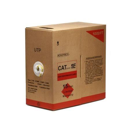 Cat5e Ethernet Bulk Cable Solid 350MHz UTP CMR Riser Rated Pure Bare Copper 24AWG 1000ft Yellow M551