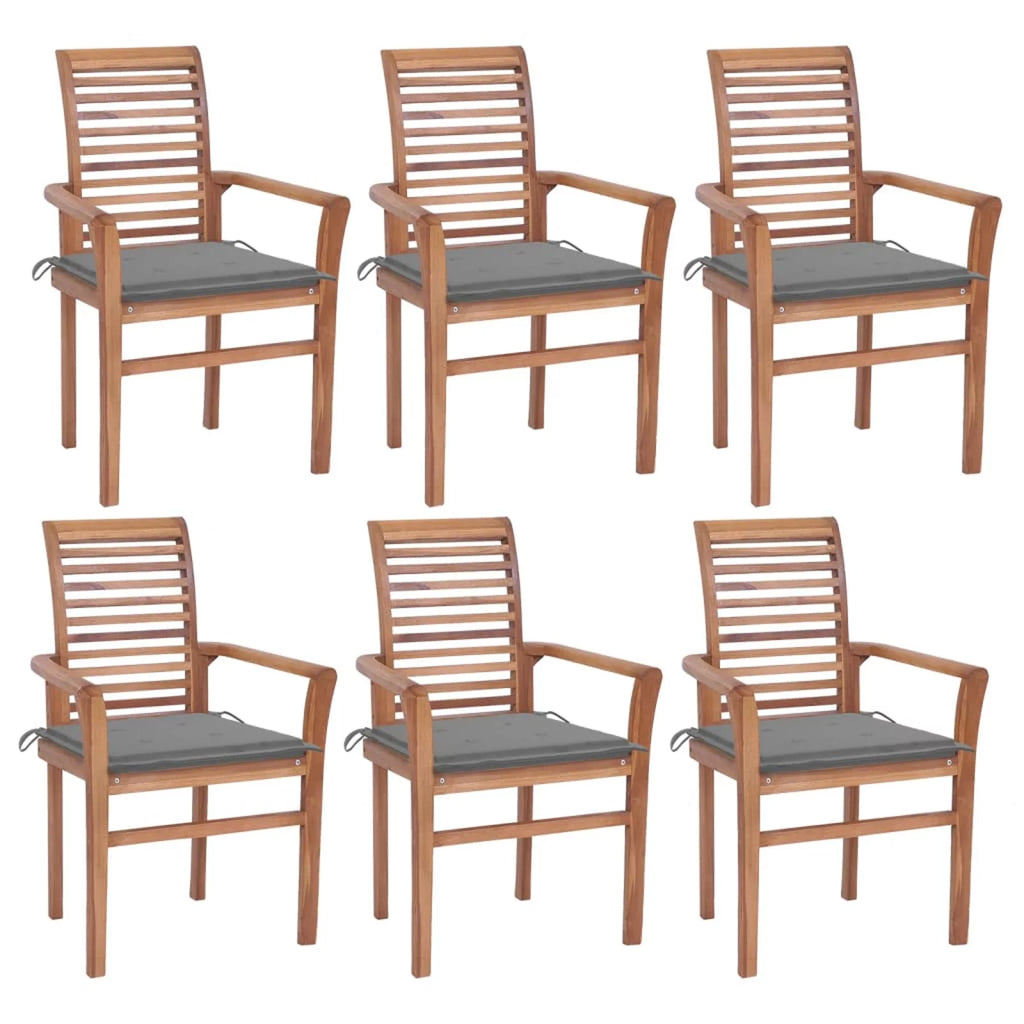 6 Pcs Teak Wood Dining Chairs with Gray Cushions I84595