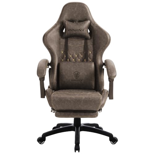 Brown Ergonomic Gaming Chair with Footrest and Massage Lumbar Support S178