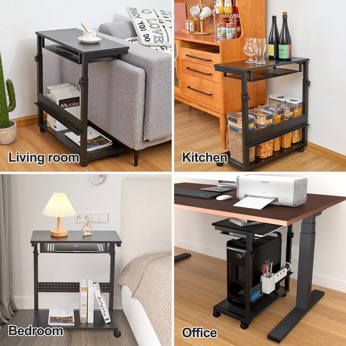 3 Tier Wooden Computer Tower Stand with Rolling Casters A278800