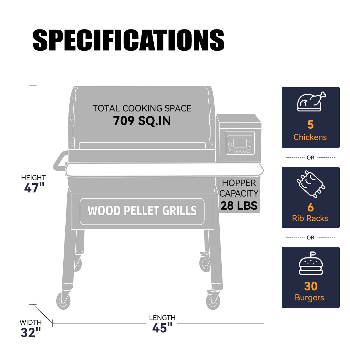 Pellet Grill & Smoker with Foldable Front Shelf, Ash Cleanout System, Rain Cover, 1056 sq.in Cooking Area W185