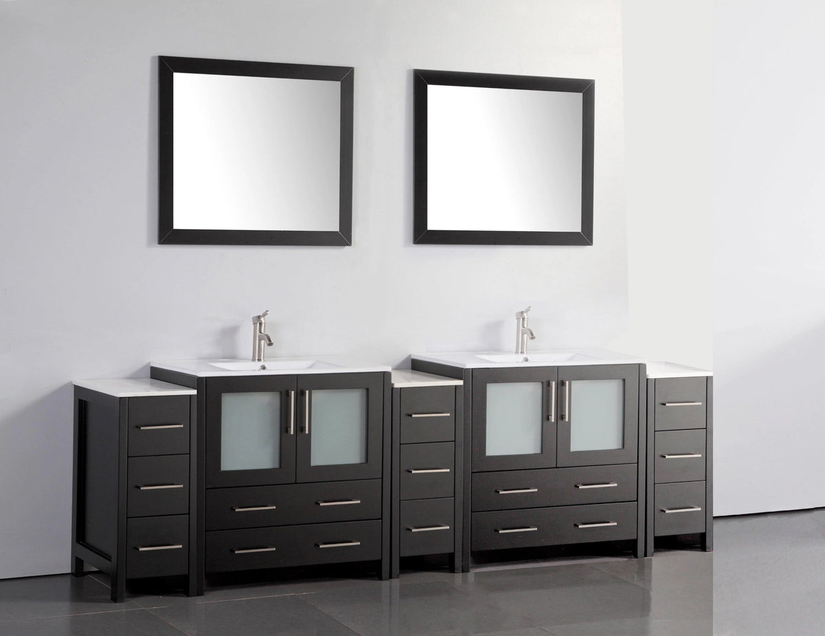 96 in. Double Sink Vanity Cabinet with Ceramic Sink & Mirror Espresso E743