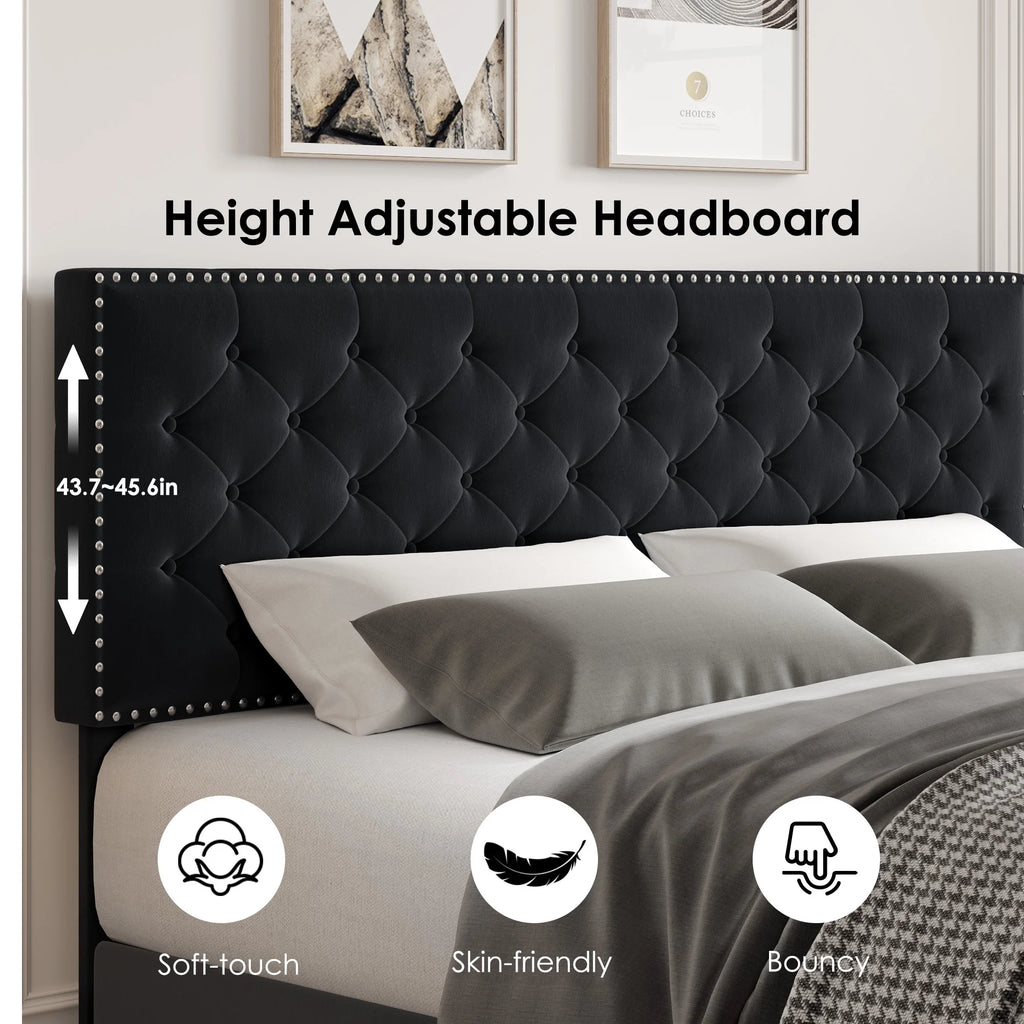 King Size Upholstered Platform Bed with Adjustable Headboard K354019