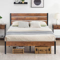 Queen Bed Frame with Wooden Headboard and Metal Slats H762