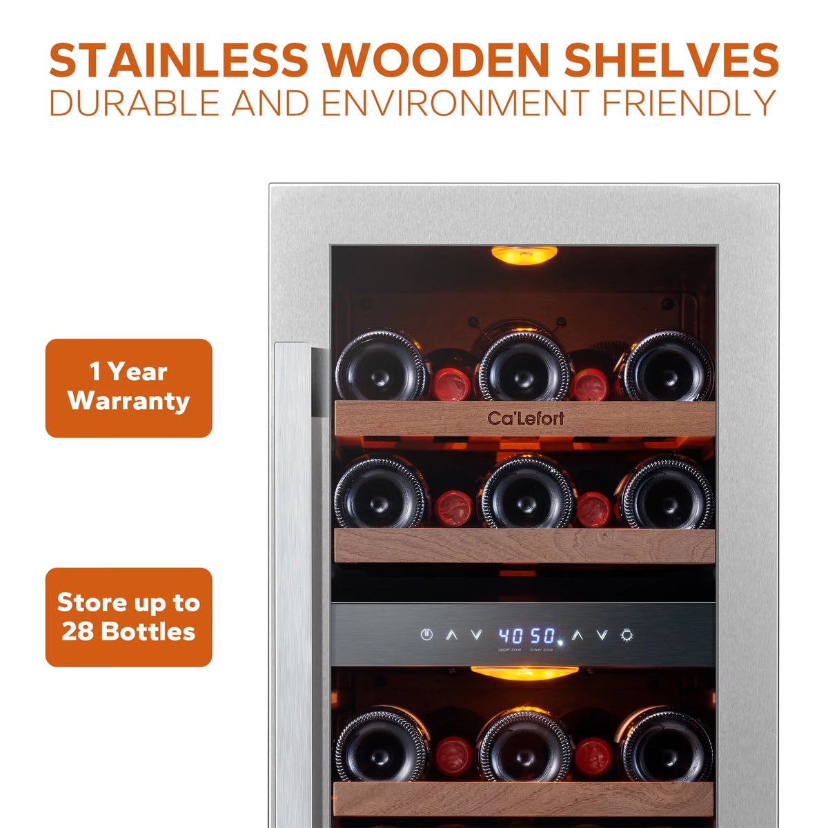 15 inch 28 Bottle Dual Zone Stainless Steel Wine Cooler G308