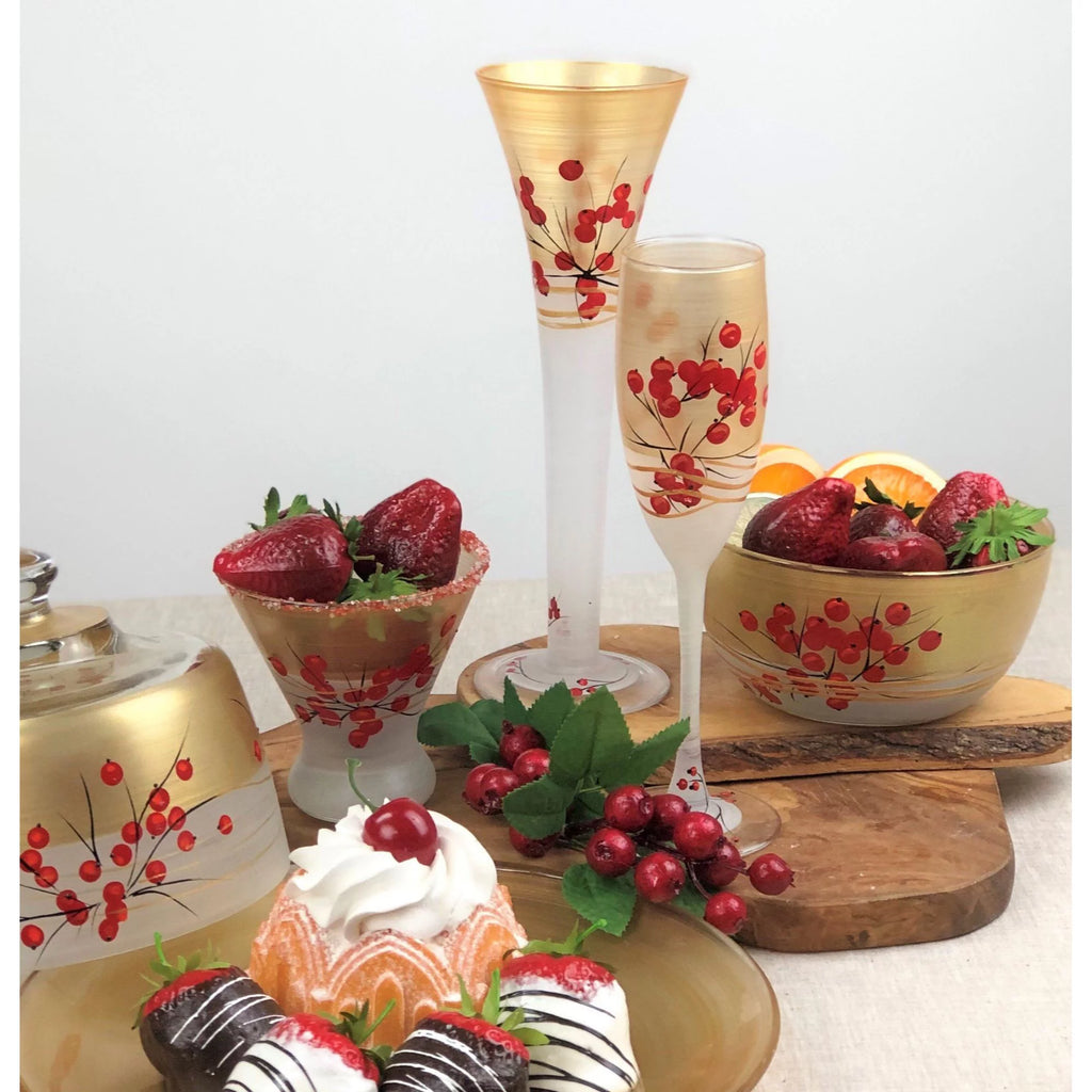 Set of 2 Red and Gold Glass Serving Bowls T466676