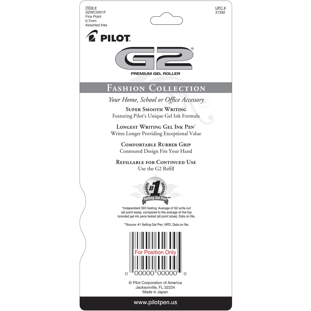 Gel Pens, Fine Point, Assorted Ink, 5 Count O393699