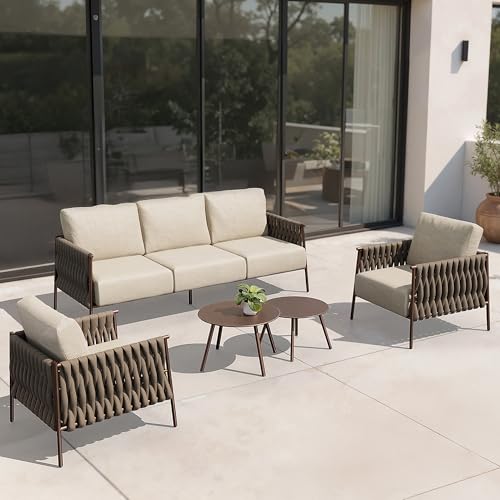 5 Piece Patio Furniture Set with Two Round Coffee Table X4419