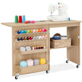 Sewing Machine Table & Desk with Craft Storage and Trays Light Brown G126