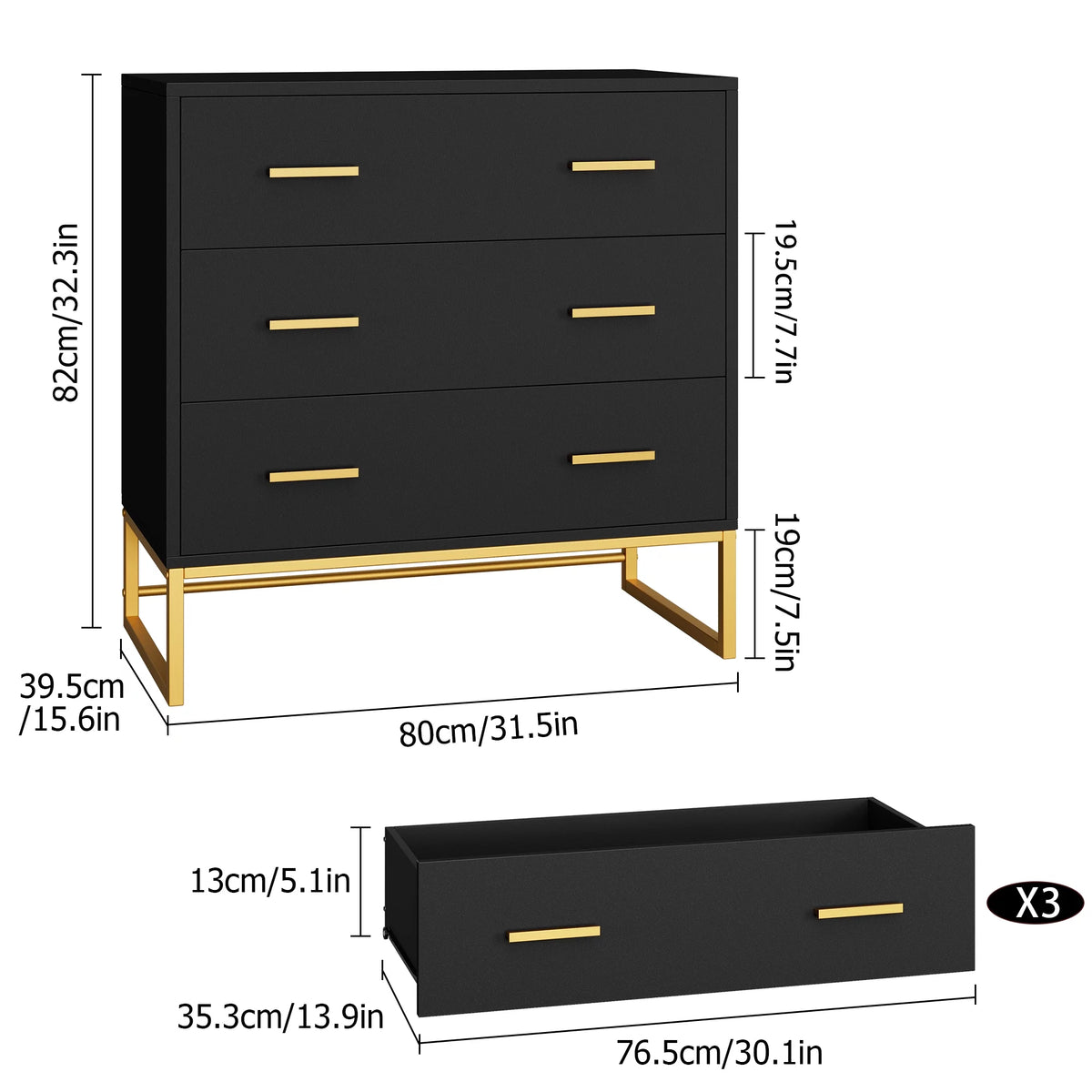 White 3 Drawer Wood Dresser J69125