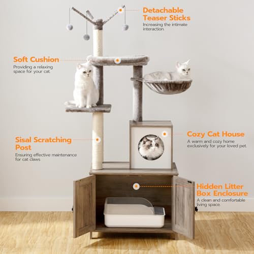 Wooden Cat Tree with Litter Box Enclosure D973