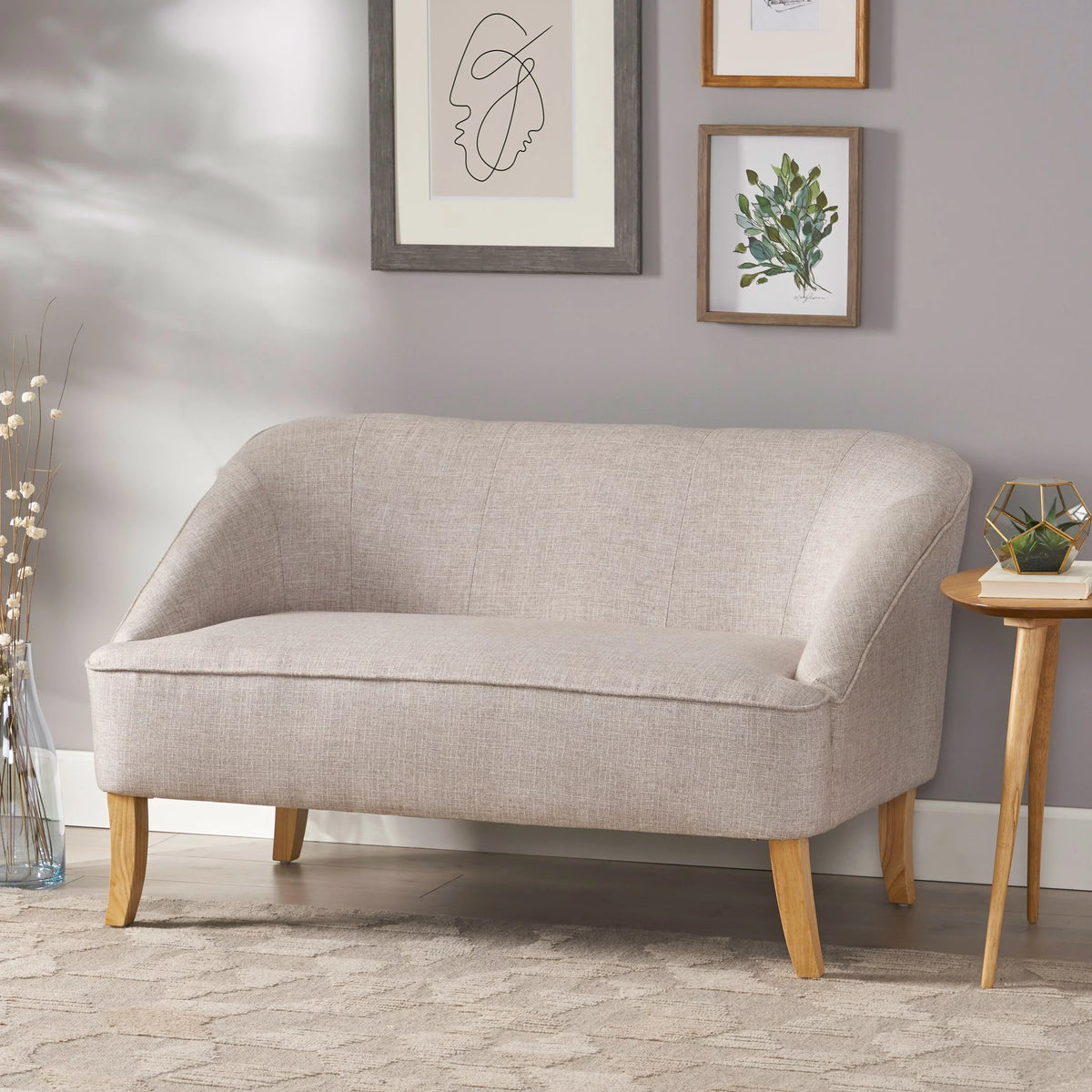 Beige Fabric Loveseat S6191
