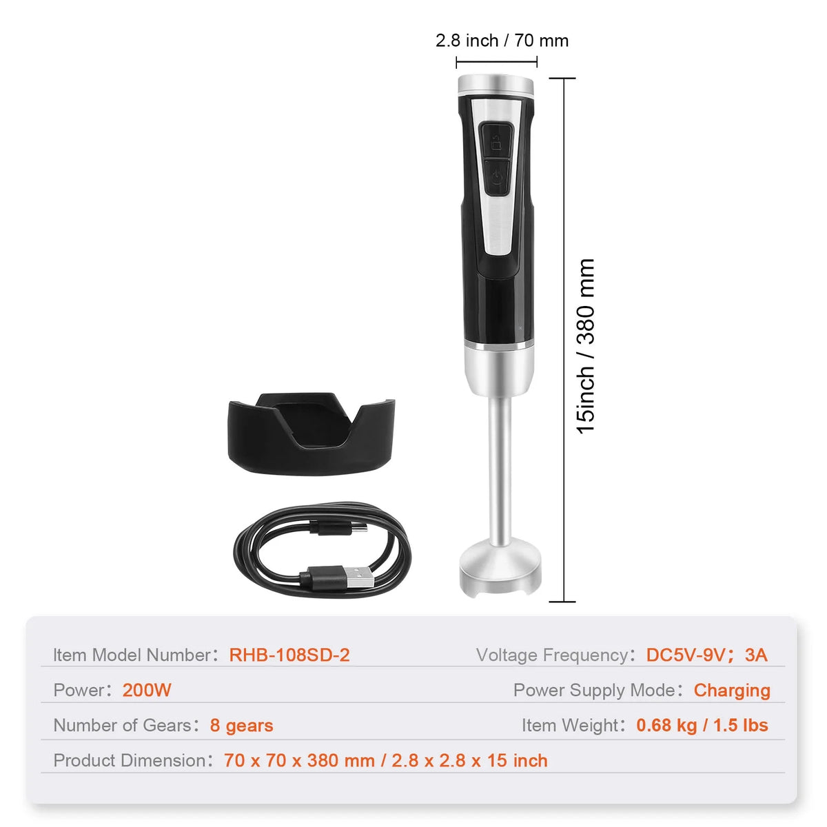 Commercial Immersion Blender 200W 8-Speed M621