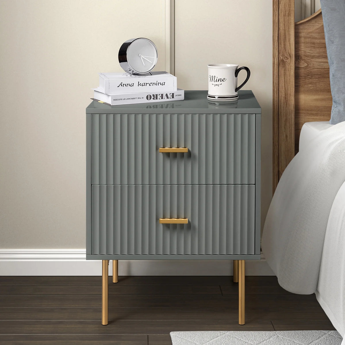 Grey Wood 2 Drawer Nightstand C692637