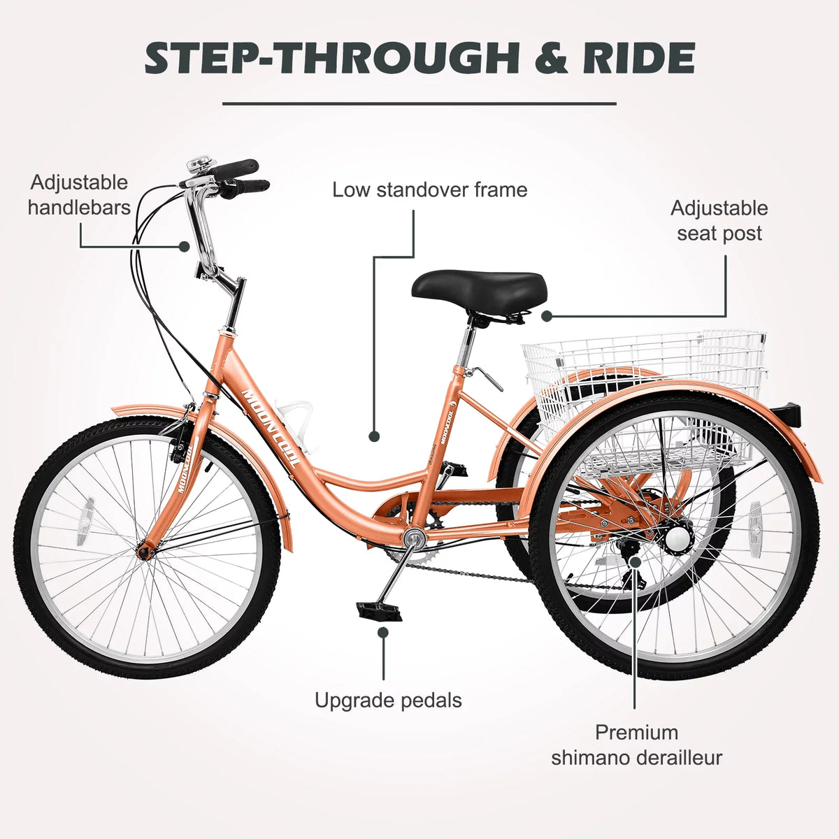 24" 7-Speed 3 Wheel Adult Tricycle with Baskets, Orange G953644