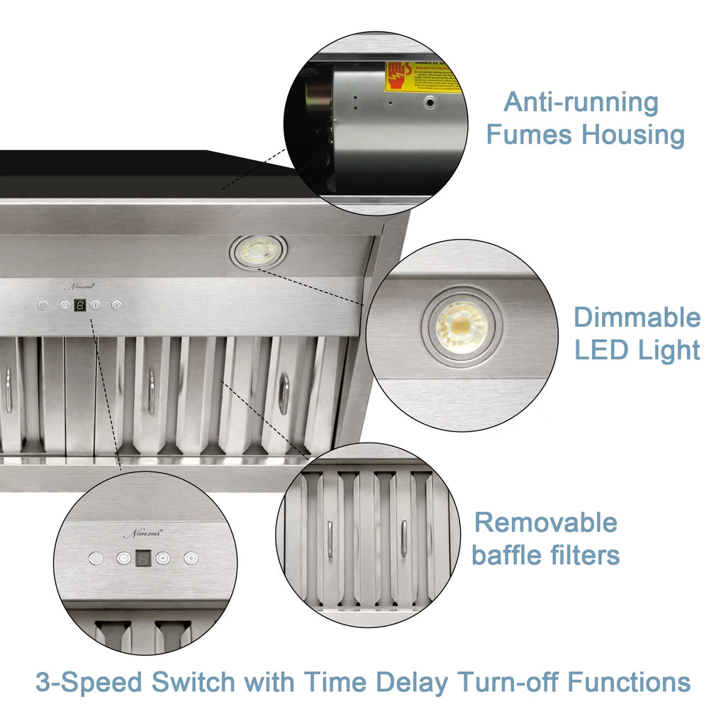 30 Inch Stainless Steel Ducted Range Hood Insert, 600 CFM E805