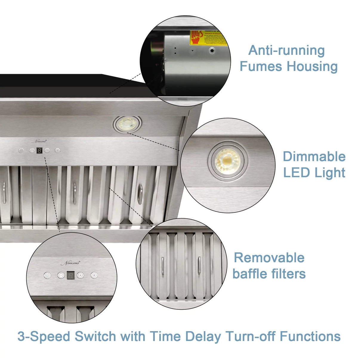 30 Inch Stainless Steel Ducted Range Hood Insert, 600 CFM E805