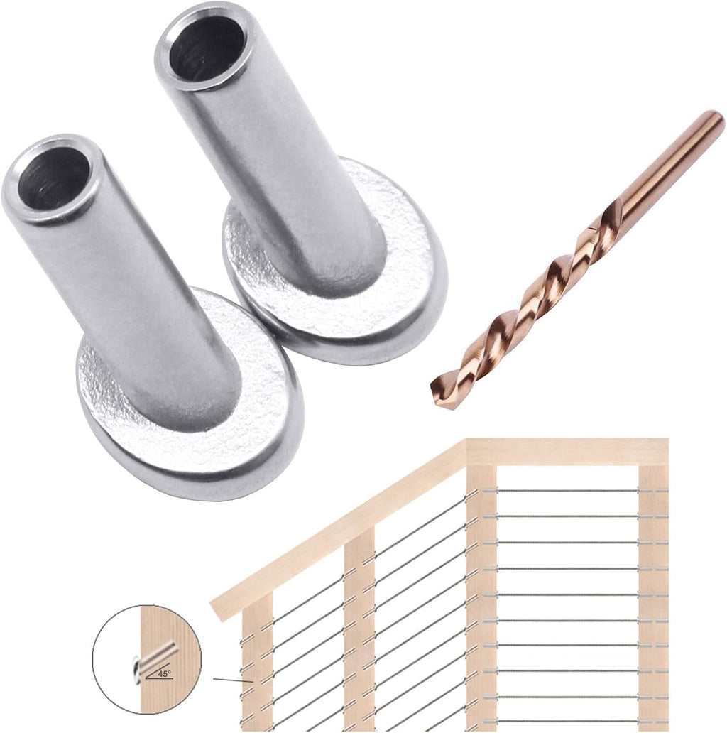 40 Pack 45 Degree T316 Marine Grade Stainless Steel Angle Beveled Protector Sleeves Wood Post Protector for 1/8", 5/32", 3/16" Wire Rope Cable Railing S811