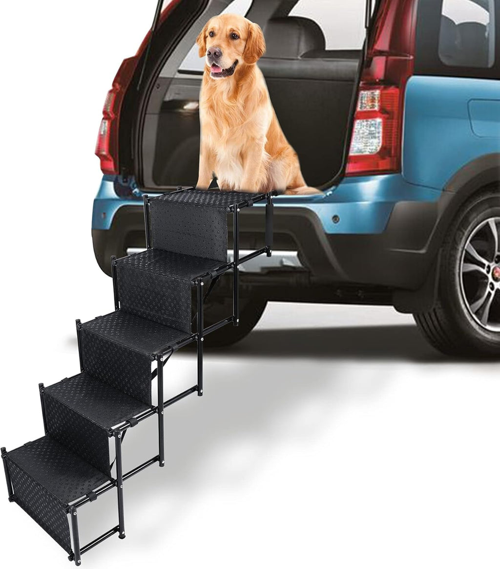 Black 5 Steps Metal Fram Folding Pet Dog Car Ramp with Shoulder Strap A761683