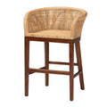 Natural Rattan and Walnut Brown Acacia Wood Counter Stool J40121