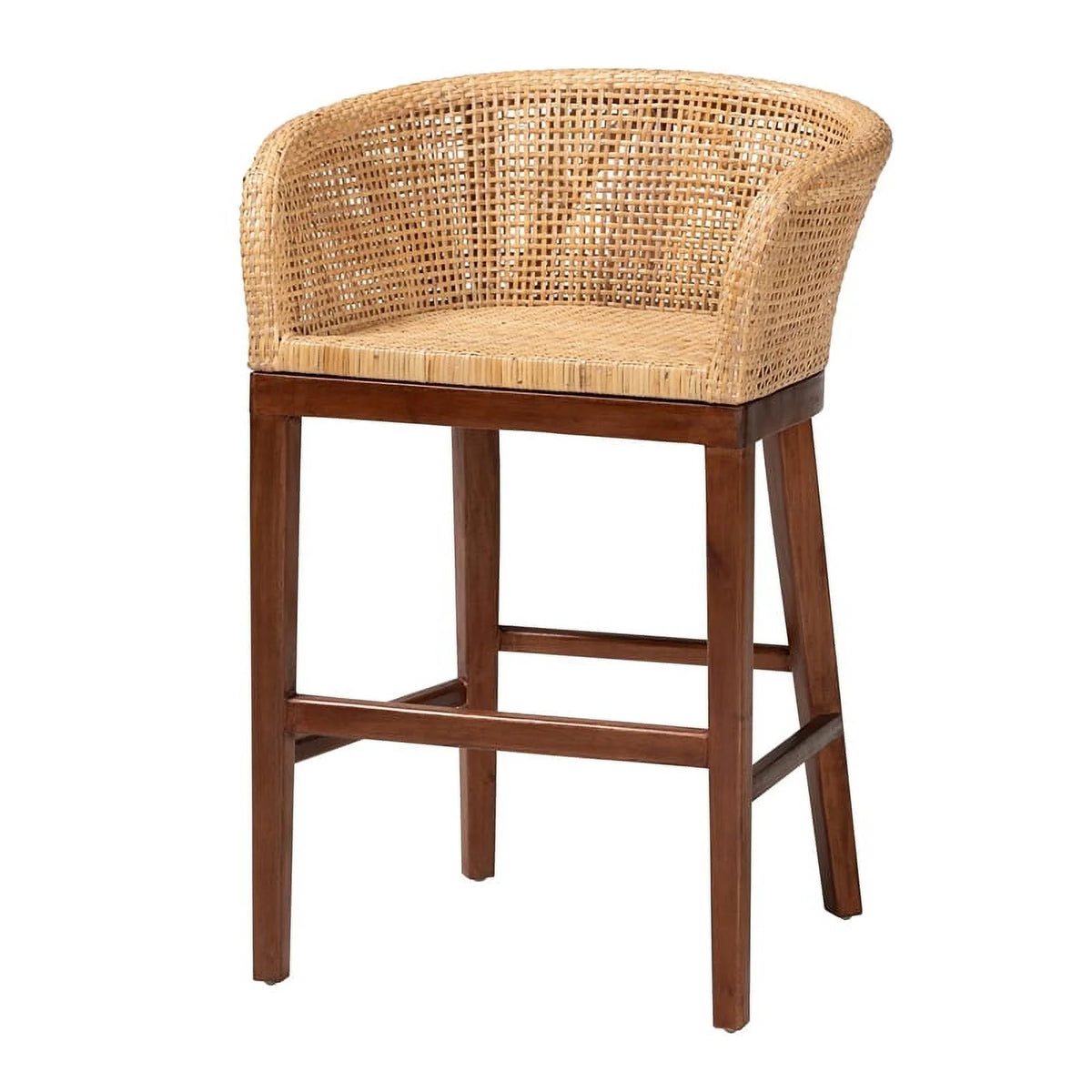 Natural Rattan and Walnut Brown Acacia Wood Counter Stool J40121