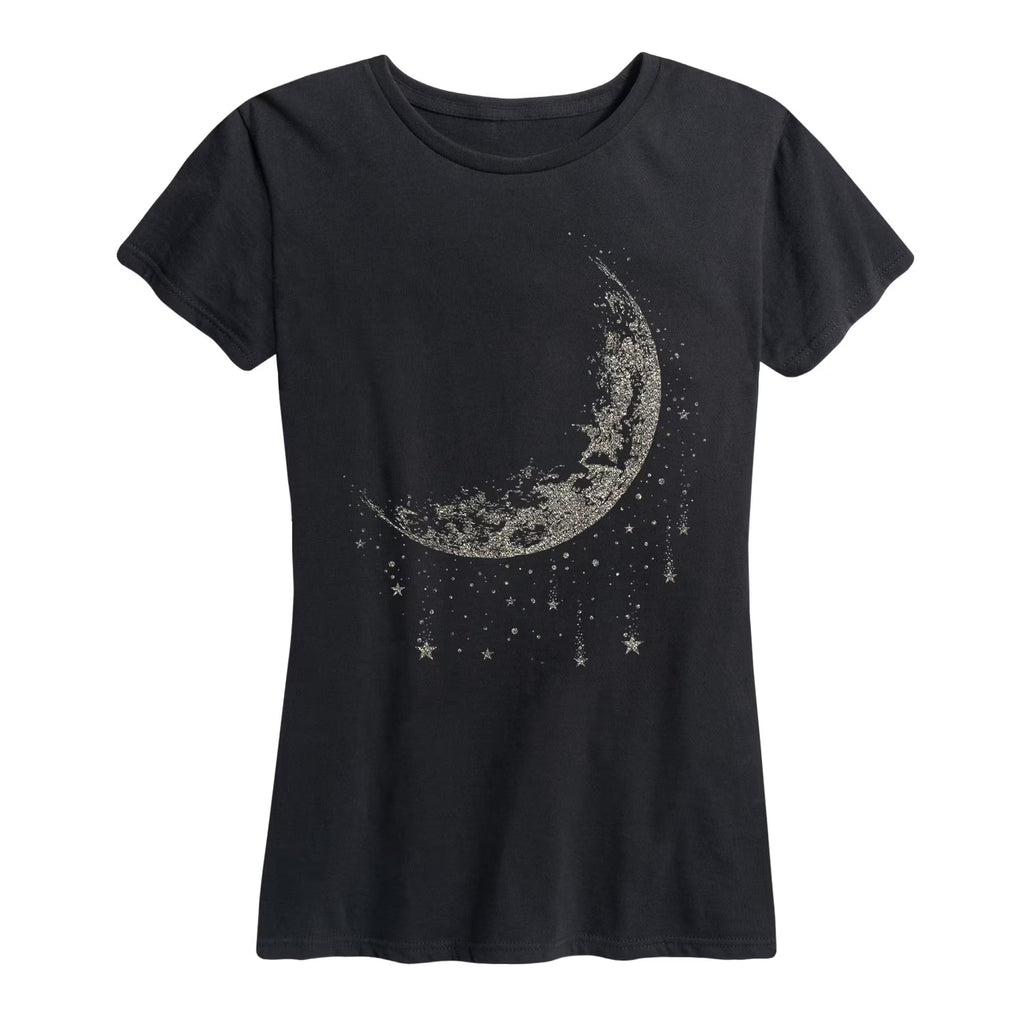 Moon And Falling Stars Metallic Women's Short Sleeve Graphic T-Shirt Z4782