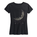 Moon And Falling Stars Metallic Women's Short Sleeve Graphic T-Shirt Z4782