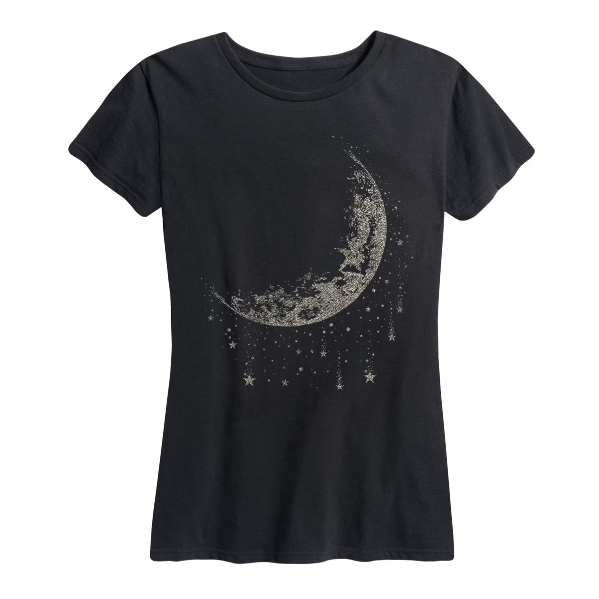 Moon And Falling Stars Metallic Women's Short Sleeve Graphic T-Shirt Z4782