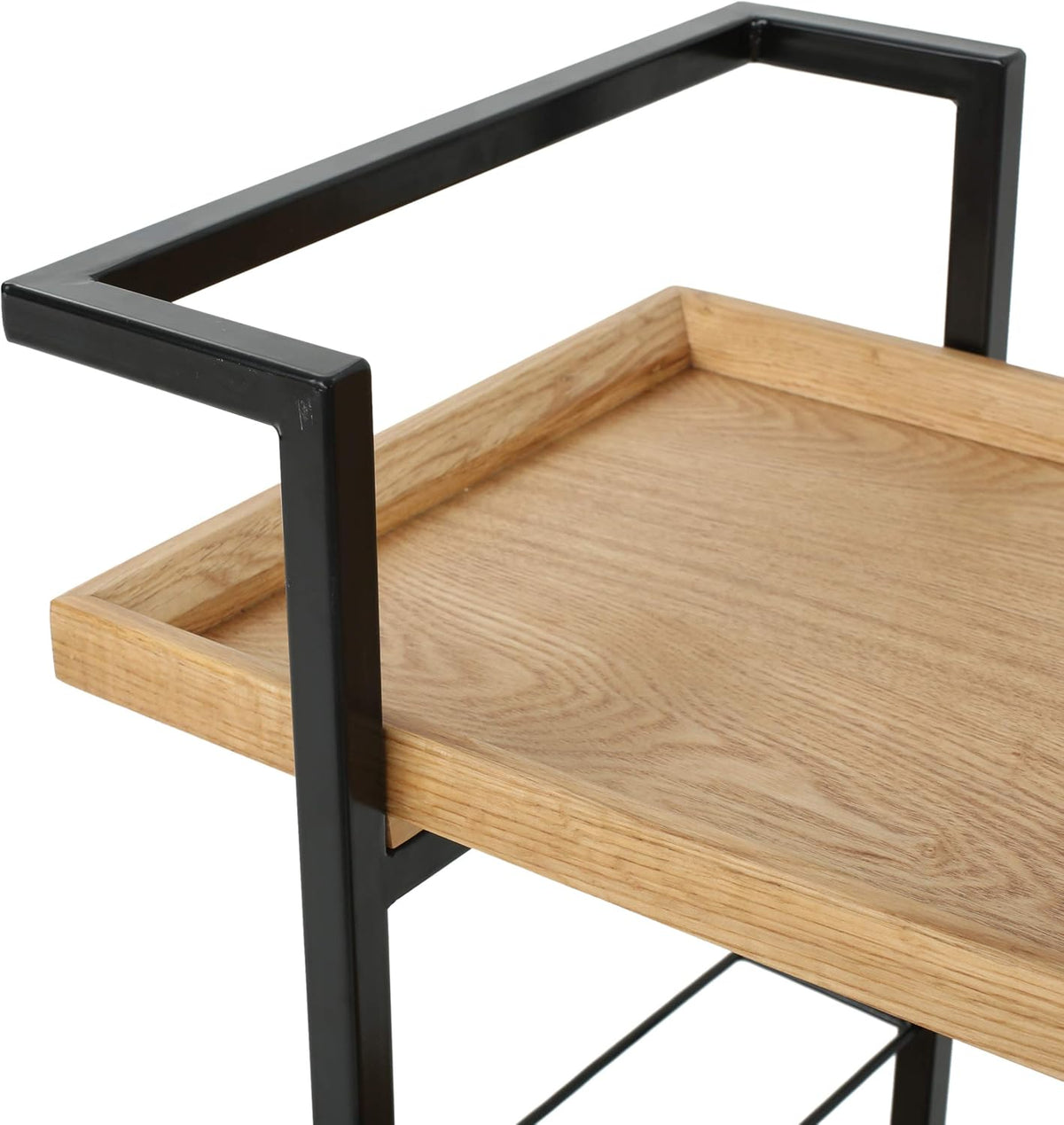 Natural Finish Black Wooden Bar Cart Z78921