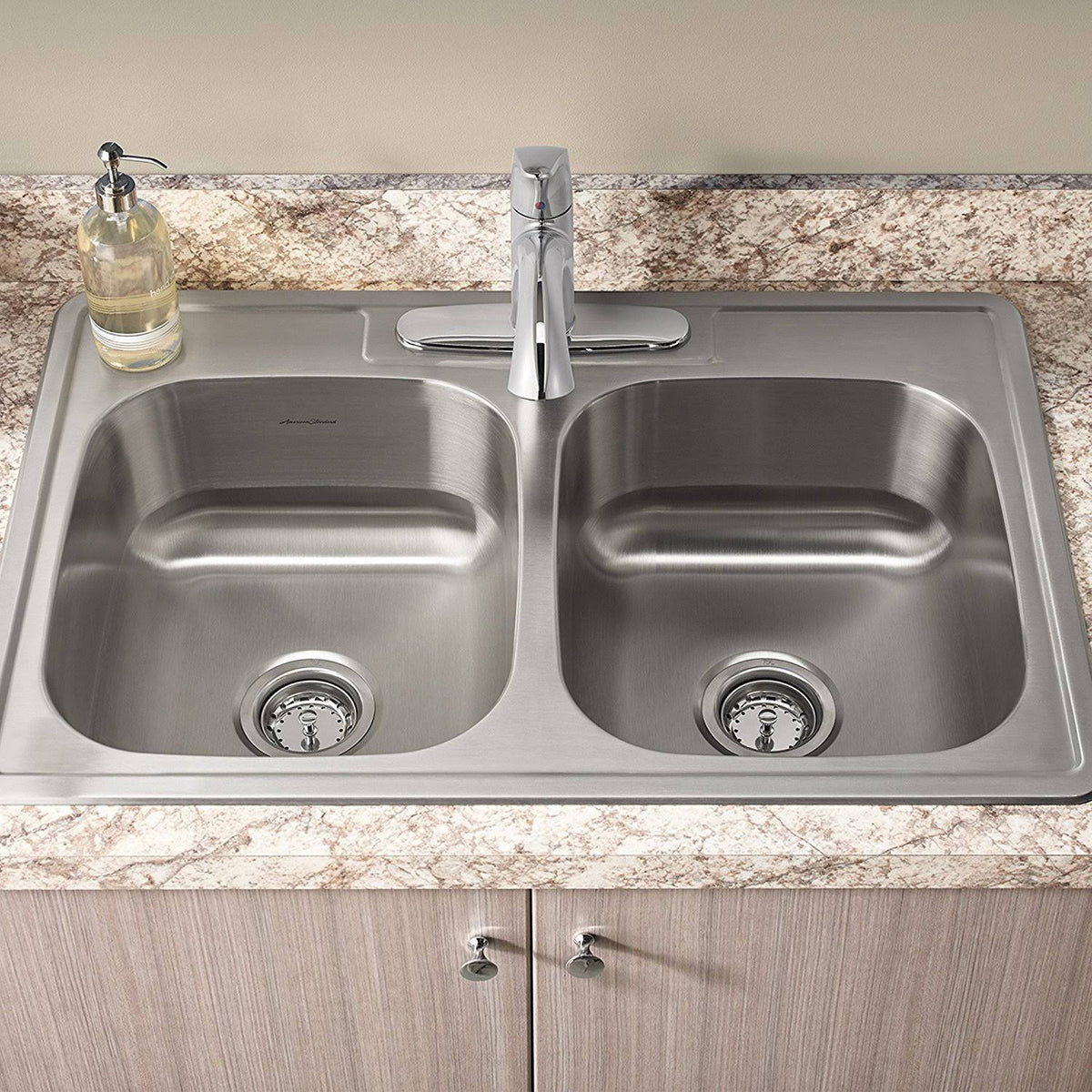 33x22 Double Bowl Stainless Steel 3-Hole Kitchen Sink D384