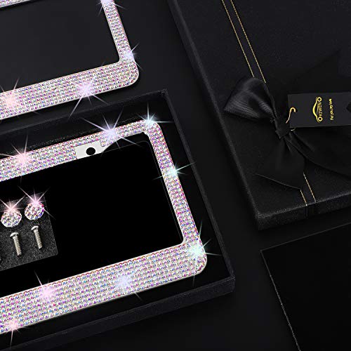 2 Pack Rhinestone Crystal Stainless Steel License Plate Frames Z7210