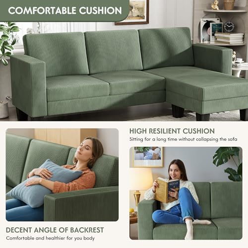 Cream Corduroy L-Shaped Convertible Sectional Sofa 3 Seater E77108