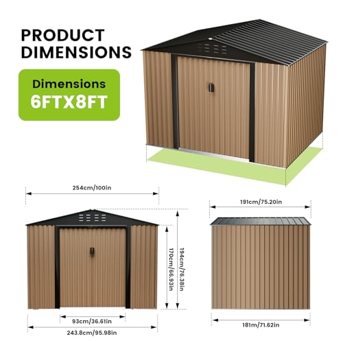 8FT x 6FT Metal Outdoor Storage Shed with Door Lock C28288