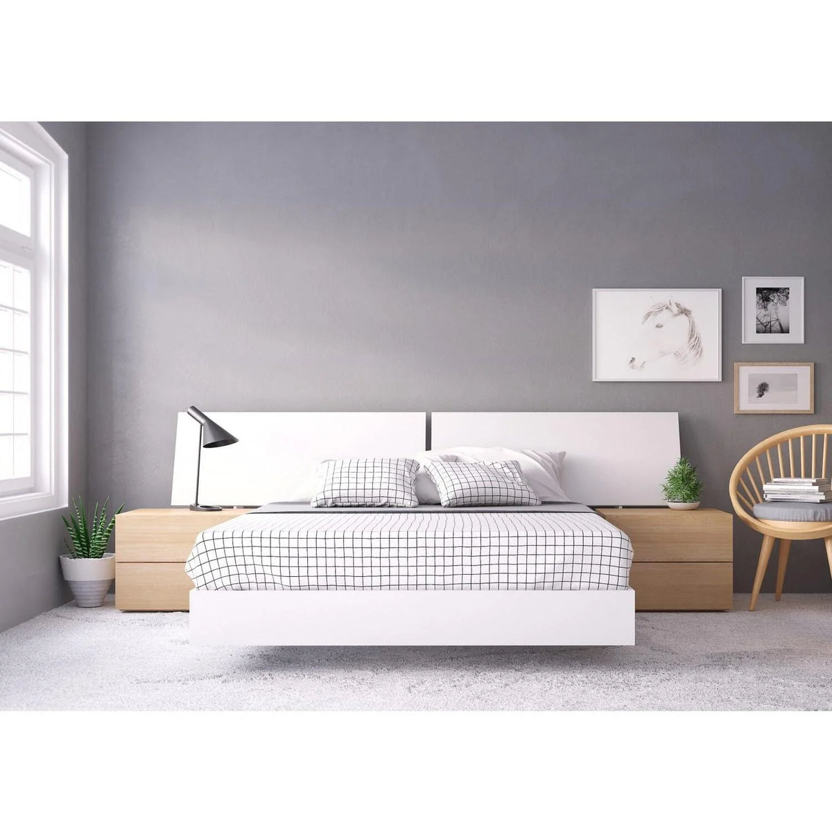 Queen Size Bedroom Set Natural Maple and White W666