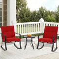 3-Piece Black Metal Rocking Chairs and Table with Brown Cushions U350