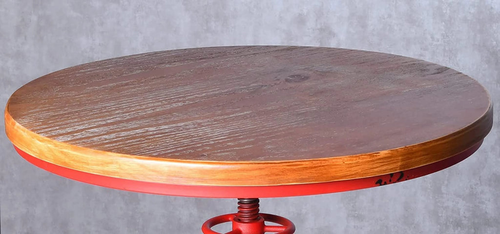 Industrial Swivel Round Wooden Top Height Adjustable Bar Table F7542