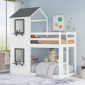 Wood Twin Over Twin Bunk Bed with Roof and Ladder T380311
