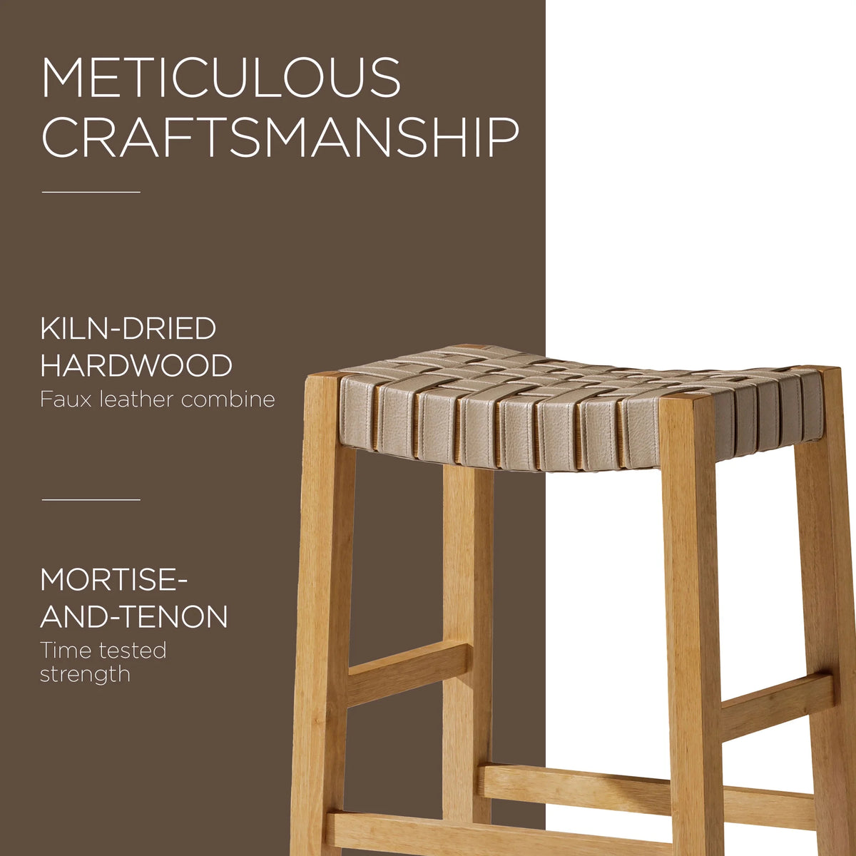 Weathered Natural Wood Bar Stool with Vegan Leather J49088