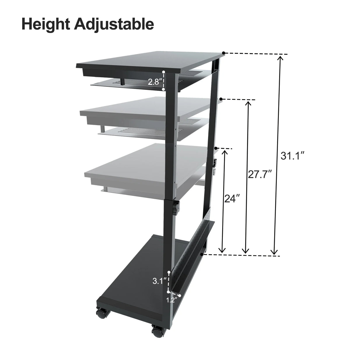 3 Tier Wooden Computer Tower Stand with Rolling Casters A278800