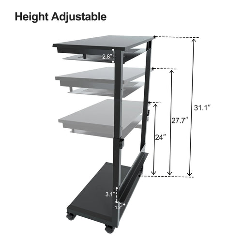 3 Tier Wooden Computer Tower Stand with Rolling Casters A278800