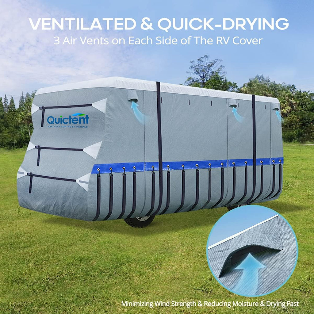 RV Cover, Extra-Thick 6-ply, Fits 29-32Ft Motorhome, Breathable Waterproof Rip-Stop Anti-UV with 2 Windproof Straps, 4 Tire Covers P654