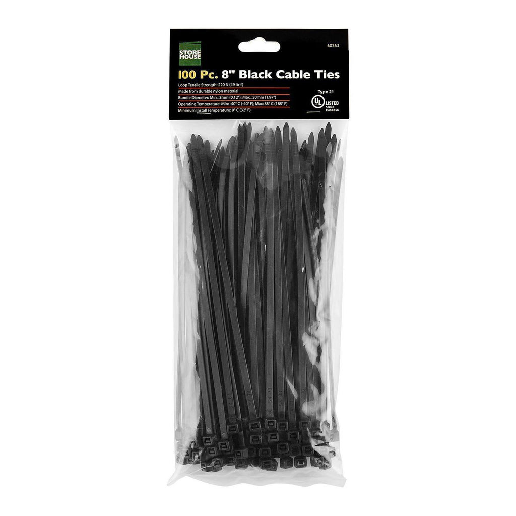 Black 8 in. UV-Resistant Cable Ties 100-Pack P641201