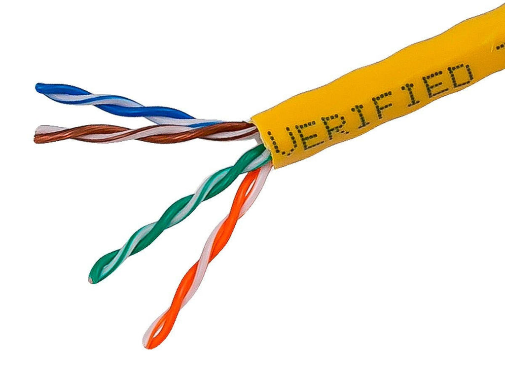 Cat5e Ethernet Bulk Cable Solid 350MHz UTP CMR Riser Rated Pure Bare Copper 24AWG 1000ft Yellow M551